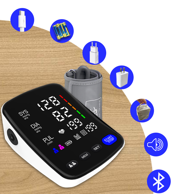 El mejor monitor de presión arterial de la máquina BP con pantalla LED curvada con fuente de alimentación dual para el hogar 