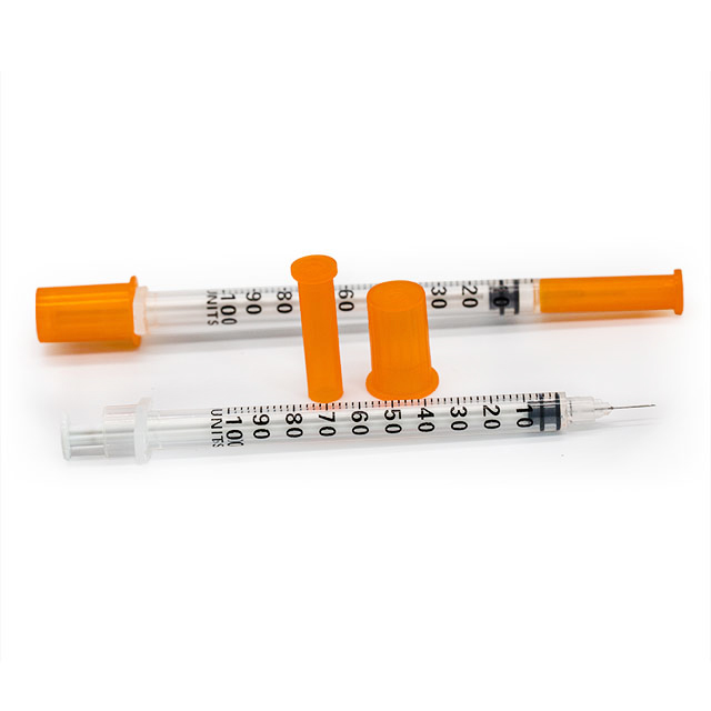 Jeringa de insulina de plástico desechable médico con aguja