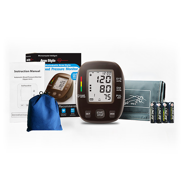 Monitor de presión arterial de la máquina Digital BP del brazo superior barato con adaptador y batería