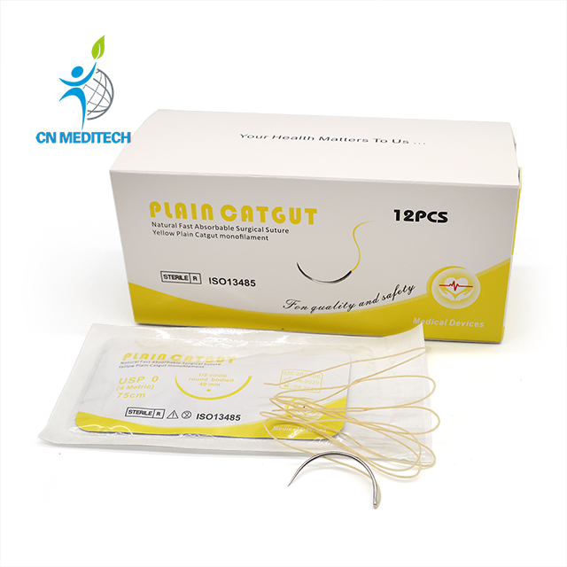Sutura crómica simple absorbible quirúrgica con aguja