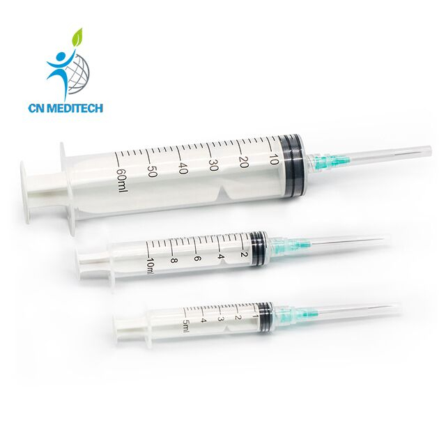 Jeringa de inyección Luer Lock desechable médica de 5ml/20ml/60ml con aguja