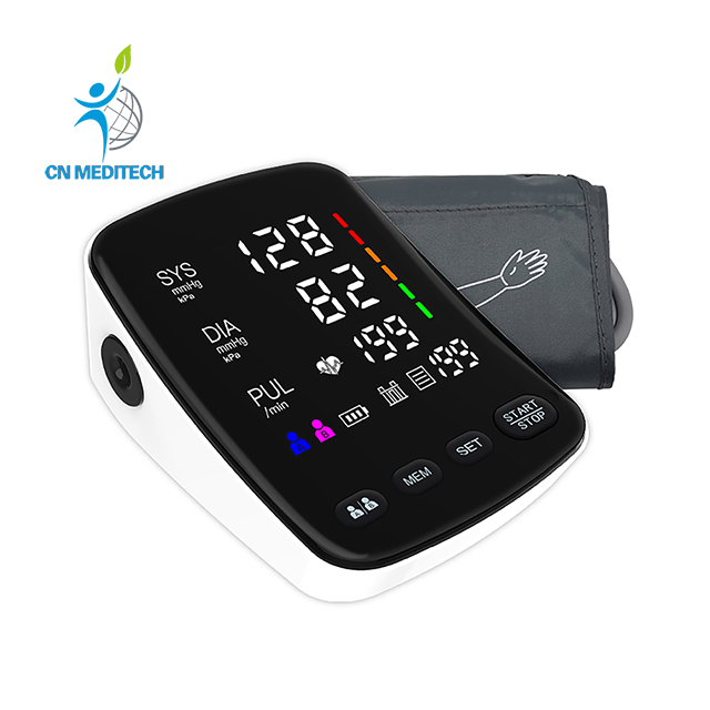 El mejor monitor de presión arterial de la máquina BP con pantalla LED curvada con fuente de alimentación dual para el hogar 