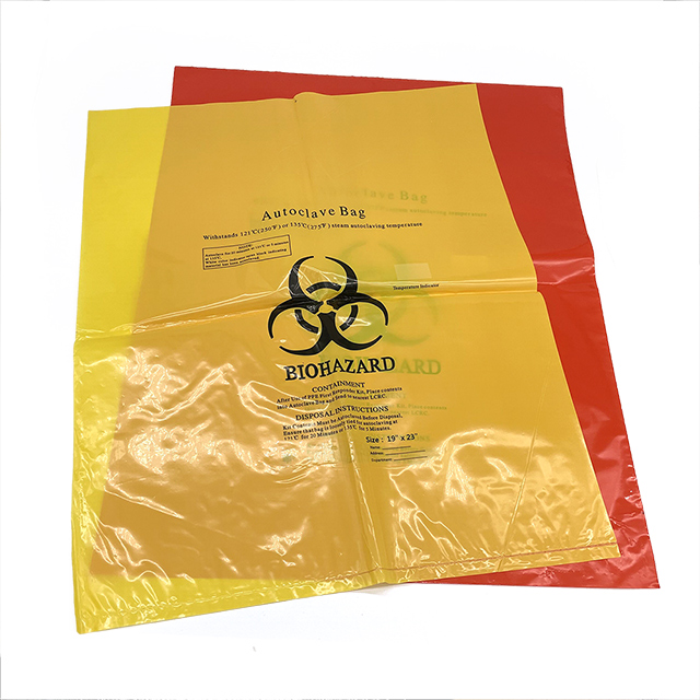 Bolso rojo amarillo infeccioso disponible plástico de la autoclave del riesgo biológico de los bolsos de basura de la autoclave 